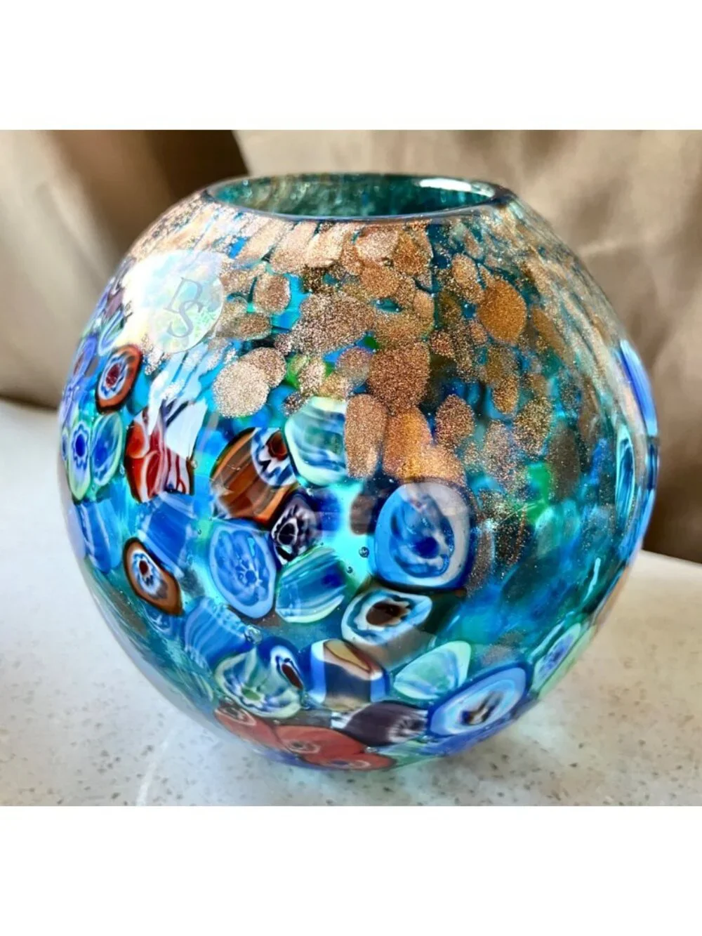 DS Millie Fiori Glass Bowl Scatter w/ Gold Glitter Accents 6.5x6.5